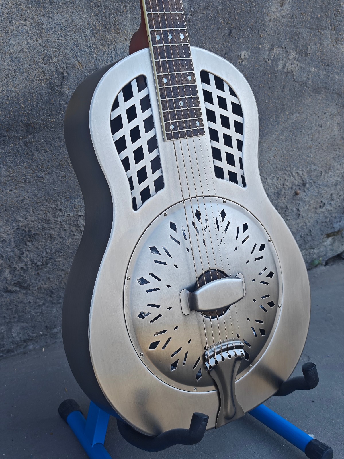 Aiersi Vintage Brass Body Duolian Single Cone Resonator Guitar with Hard Case