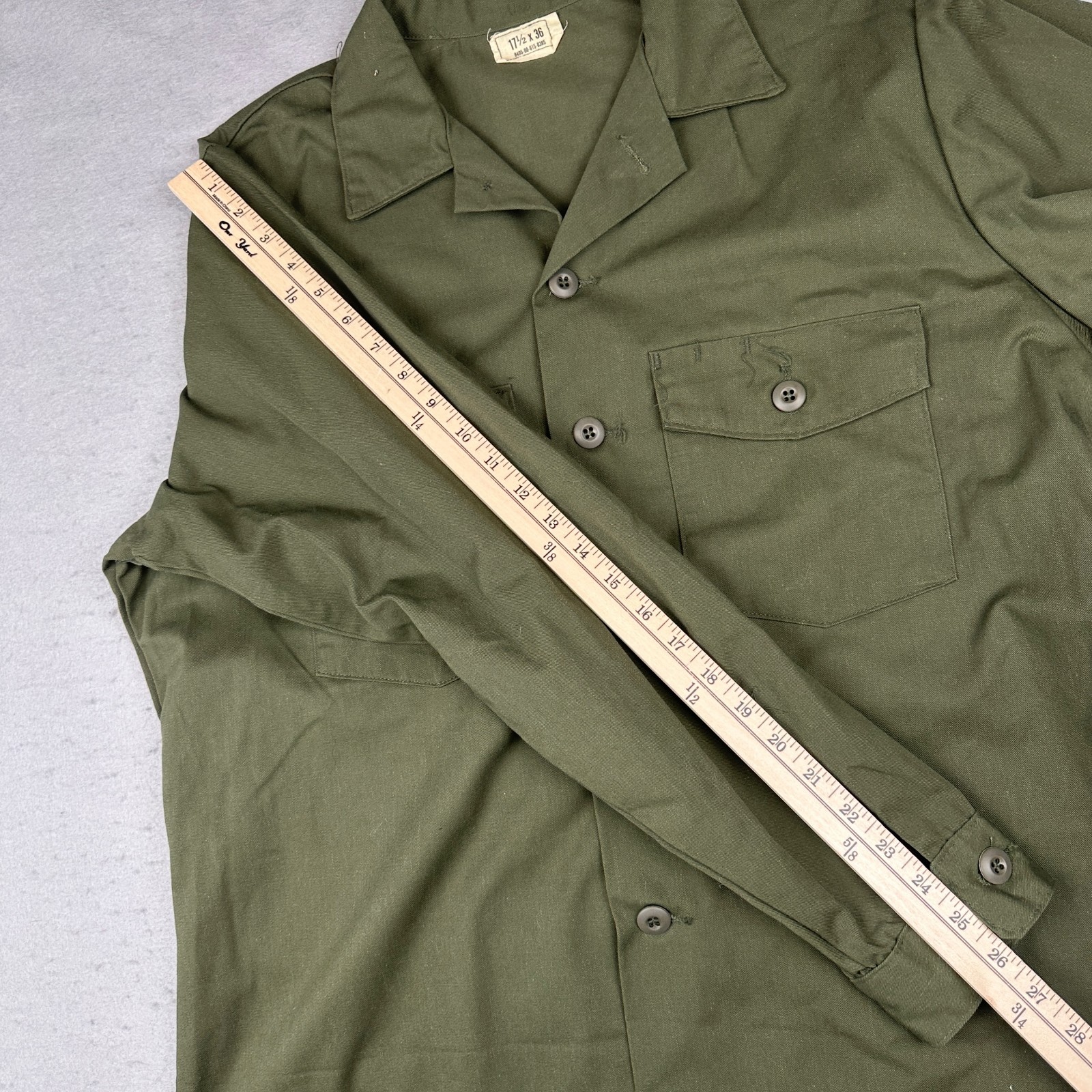 Vintage Military Utility Shirt Mens 17.5 Fits XL OG 507 Vietnam Era Dura Press