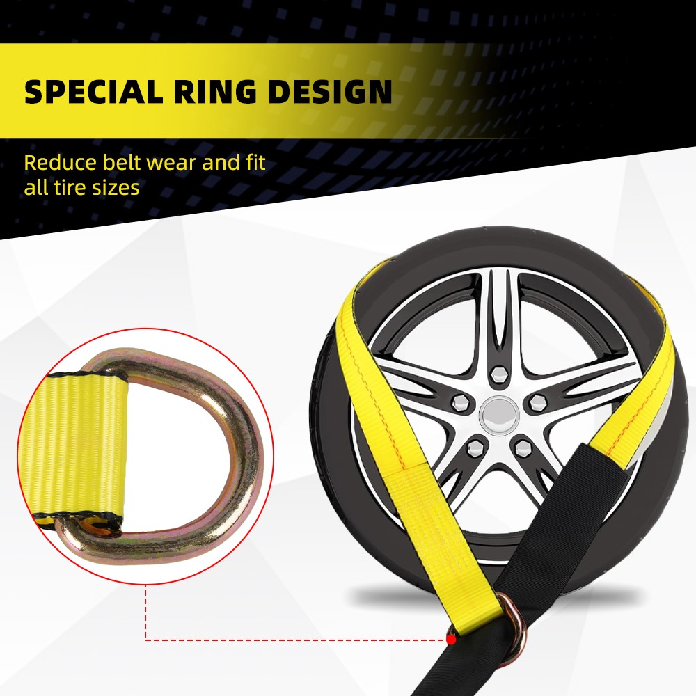 4 Pack 2" x 12' Lasso Strap w/ D Ring Auto Tie Down for Tow Truck Wheel Lift