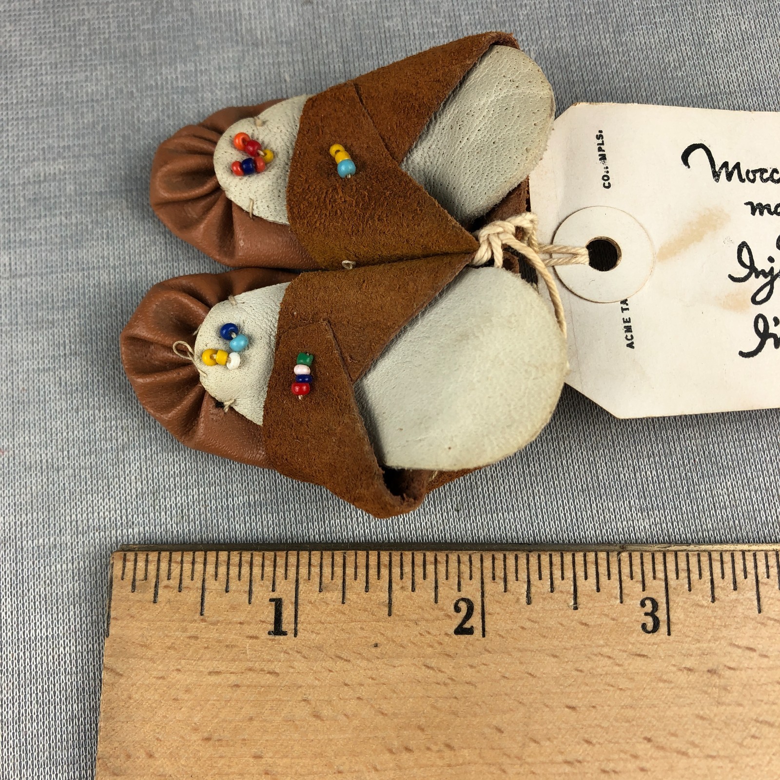 VTG Handmade Beaded Suede Mini Doll Moccasins Native American Souvenir Helena MT