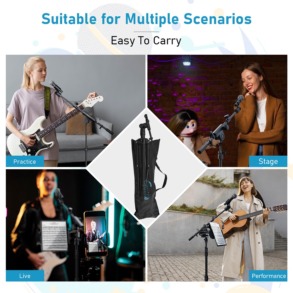 GUITTO Microphone Floor Stand with Phone/Tablet Holder Adjustable Boom Mic Stand