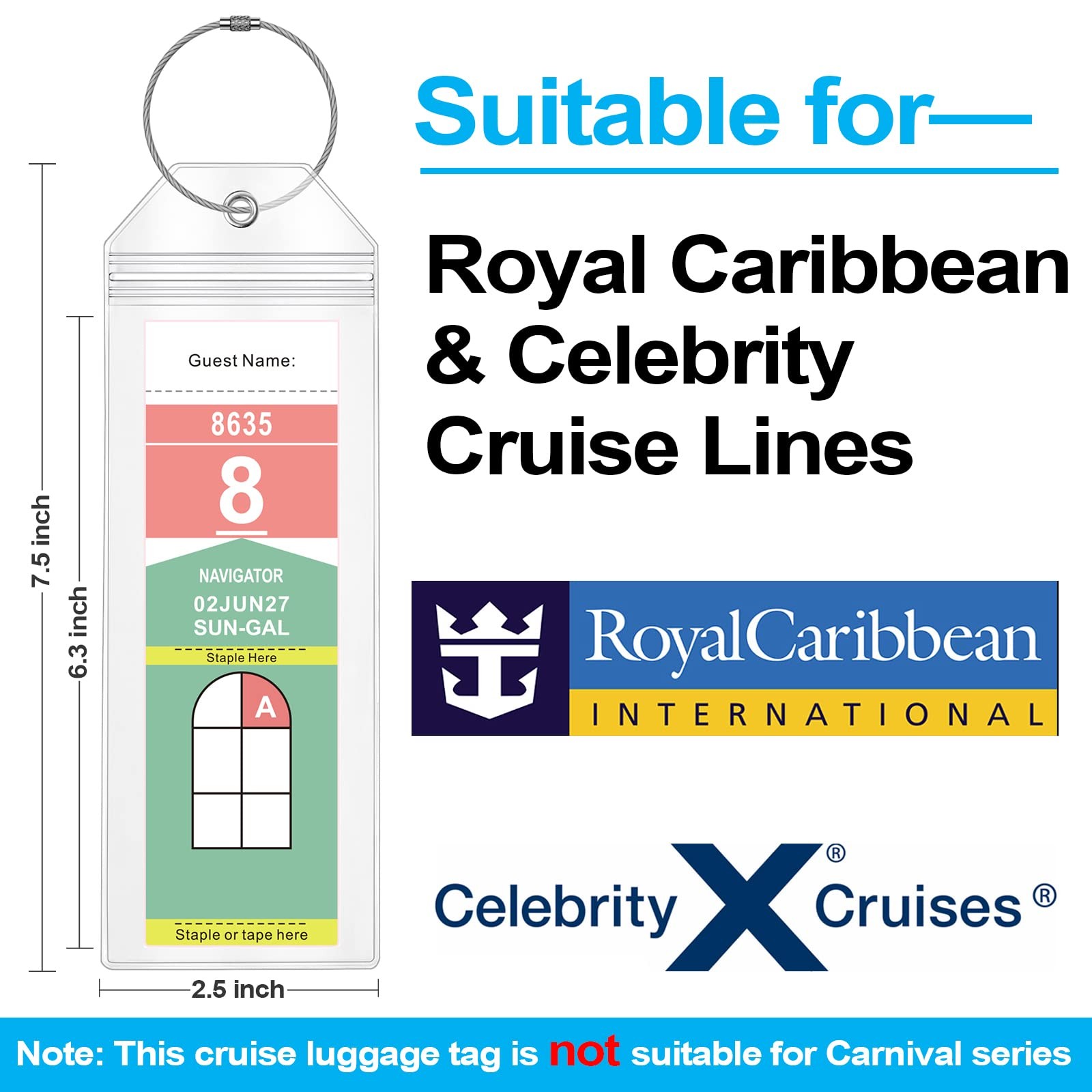 Cruise Luggage Tag Holder for Royal Caribbean Ships Celebrity, 6Pack Clear T...
