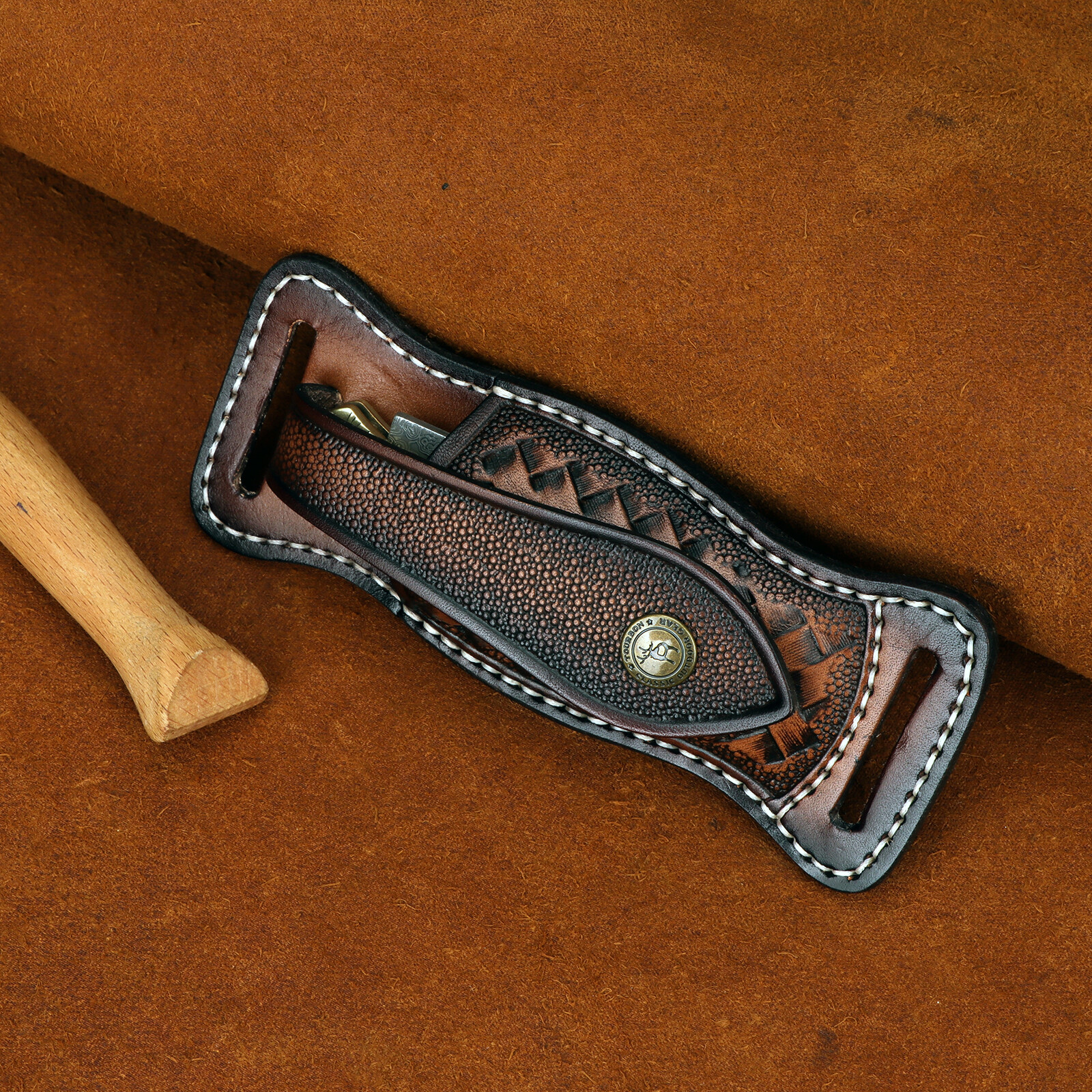 TOURBON Leather Folding Blade Knife Sheath Belt EDC Knives Cover Case Horizontal