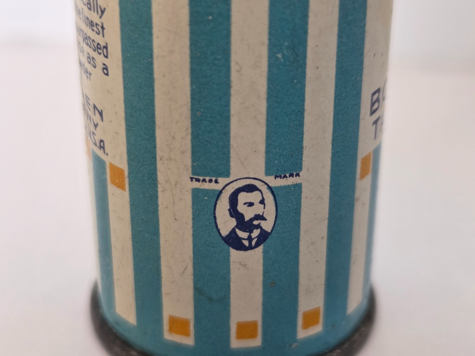 Vintage Mennen Borated Talcum Tin Baby Powder USA Sample Size Advertising Empty