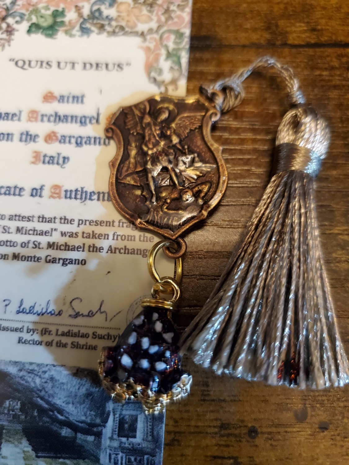 St. Michael Shield Medallion Stones Cave Monte Sant’Angelo Gargano Italy