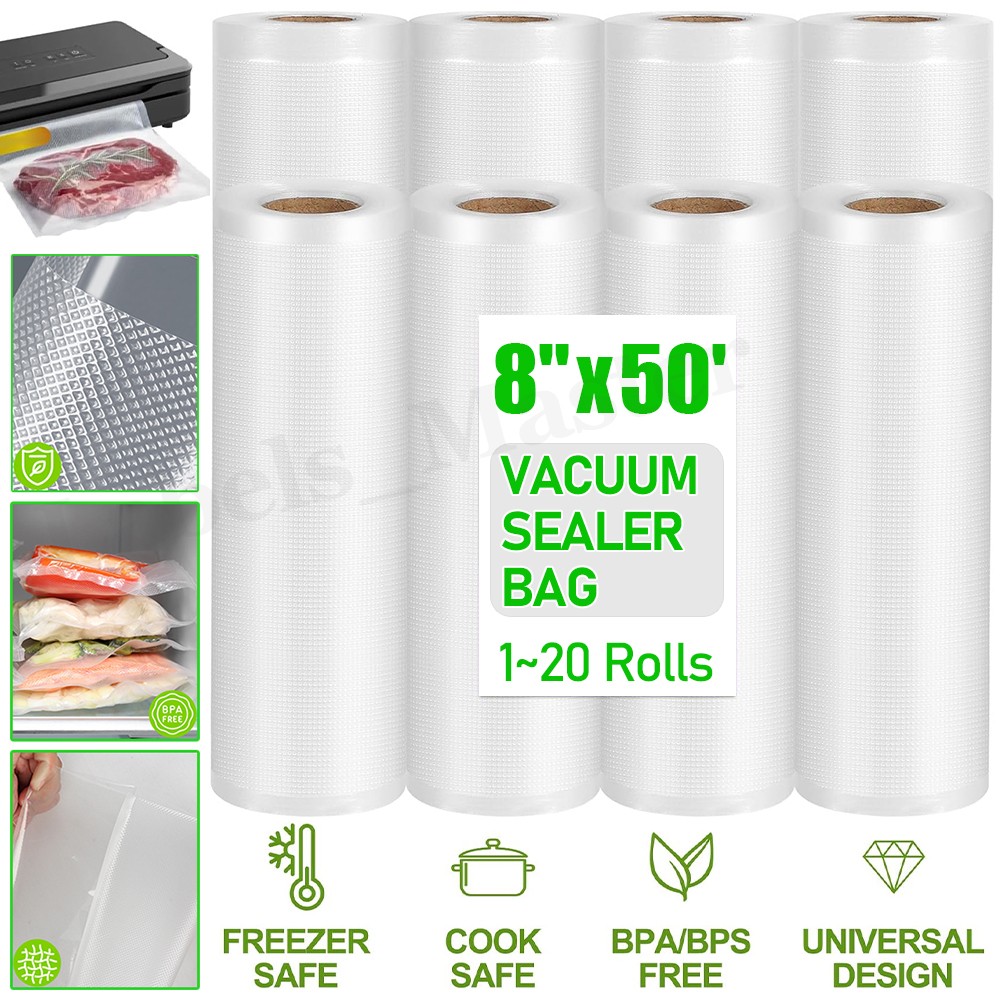 8"x50' Giant Rolls Vacuum Sealer Bags Embossed Food Saver Storage Bag BPA Free