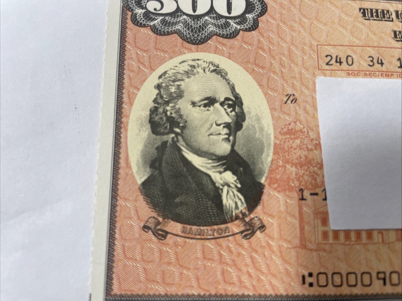 $500 UNITED STATES Savings Bond Series EE 1988 Hamilton Uncirculated Uncashed