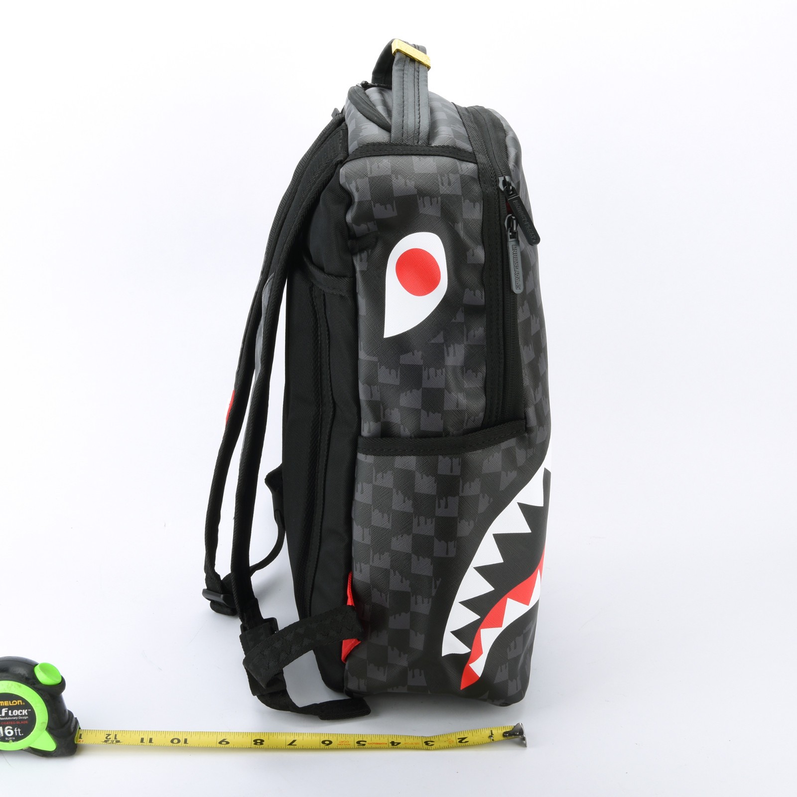 Sprayground Shark Drip Checkerboard Leather Bag Backpack Unisex Black Gray Plaid