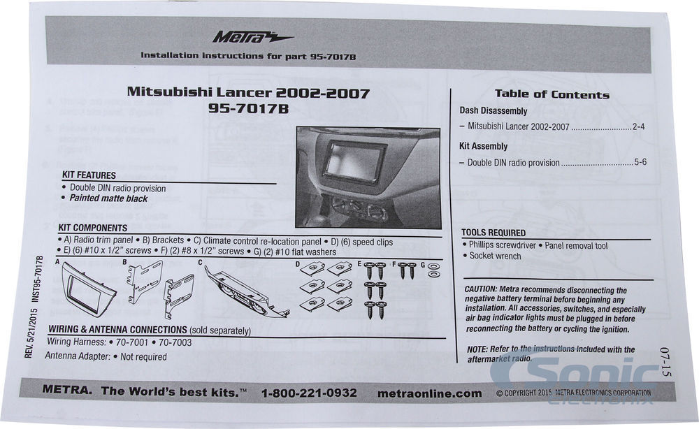 Metra 95-7017B Double DIN Dash Kit for 2002-2007 Mitsubishi Lancer Vehicles