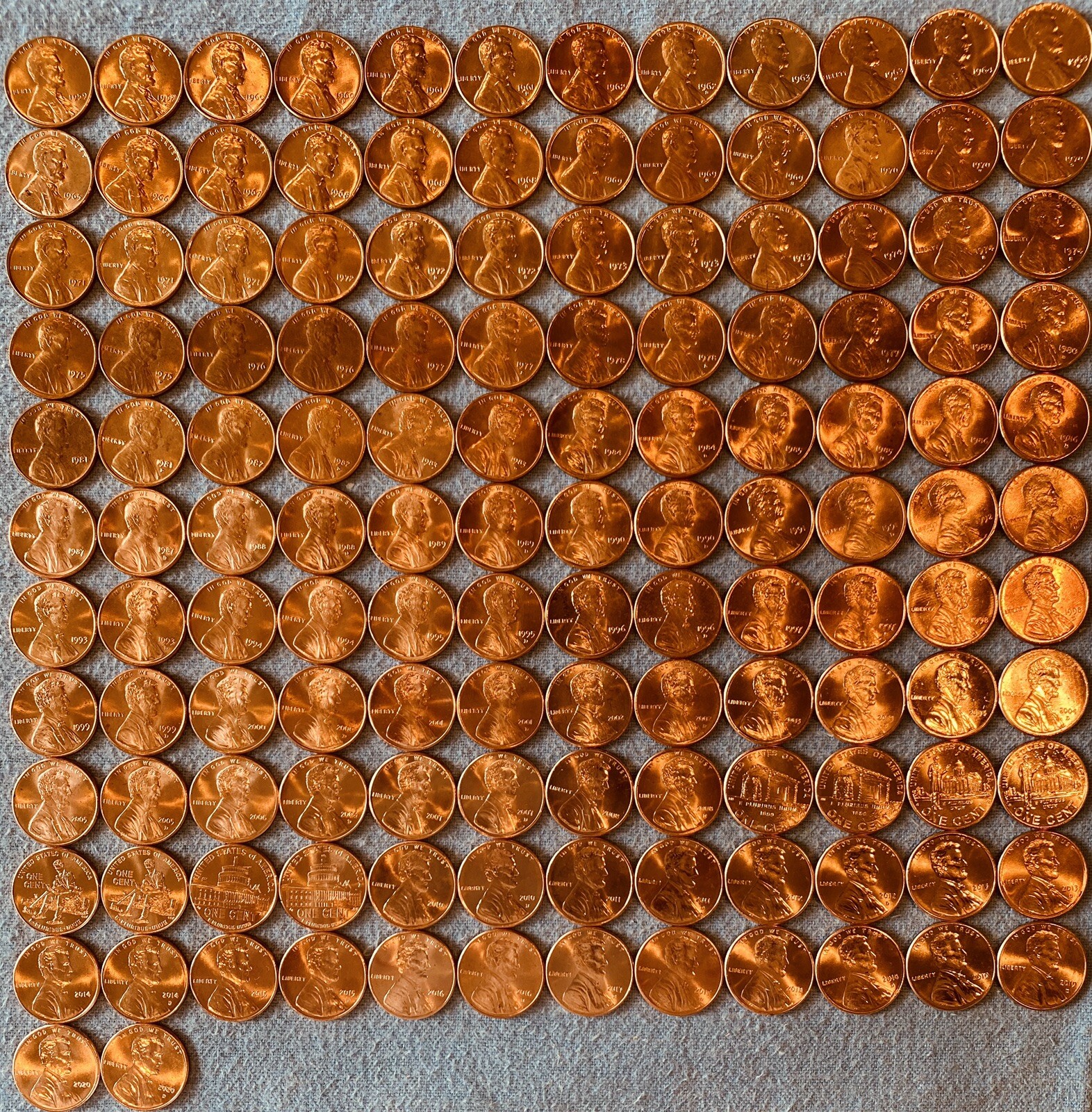 Lincoln Memorial & Shield Cents BU - Complete Set Of 140 Coins-1959 - 2023 P/D/S