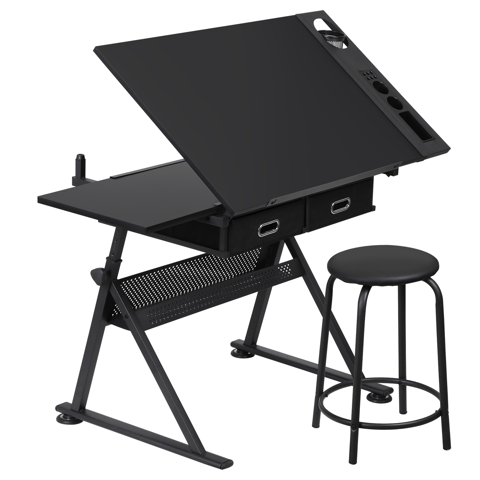 Drafting Desk for Artists Art Drawing Table w/Stool for Working Studying Black