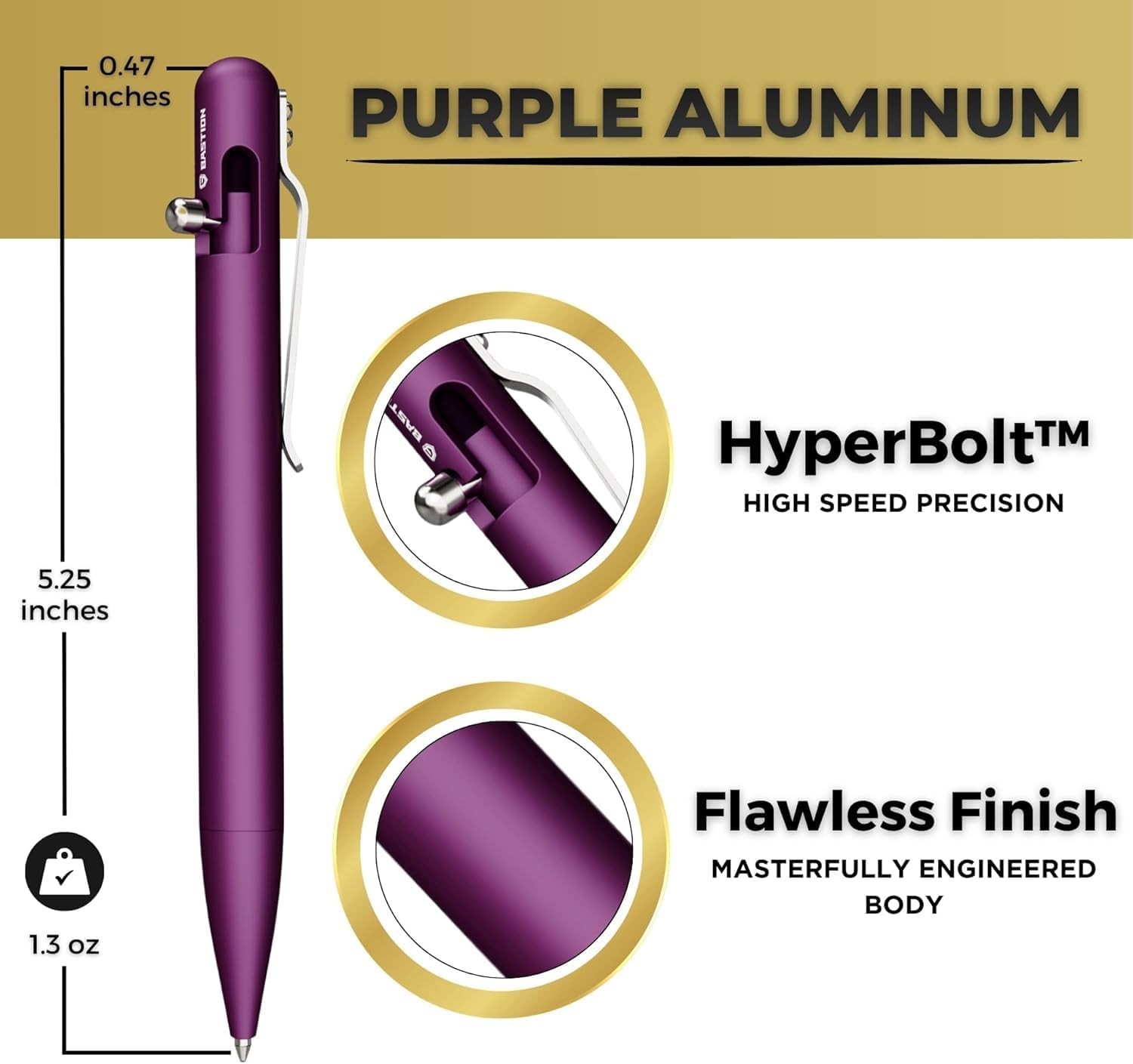 BASTION Bolt Action Pen | Aluminum Purple | Durable Professional Ballpoint Pen