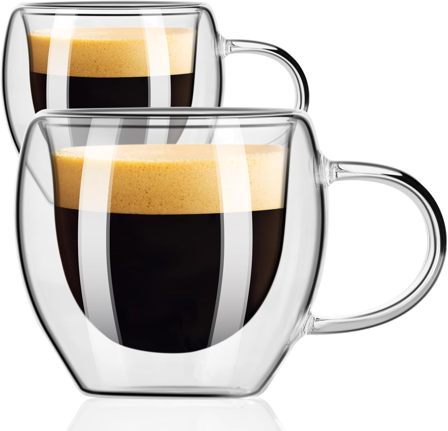 Espresso Cups Set of 2, Double Walled Espresso Shot Glass with Handle, 2.5 OZ Hi