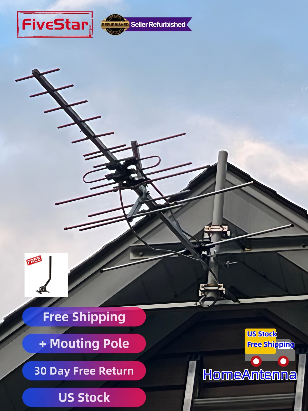 Superior Yagi Outdoor TV Antenna 200 Mile Digital HD Roof Attic Mount