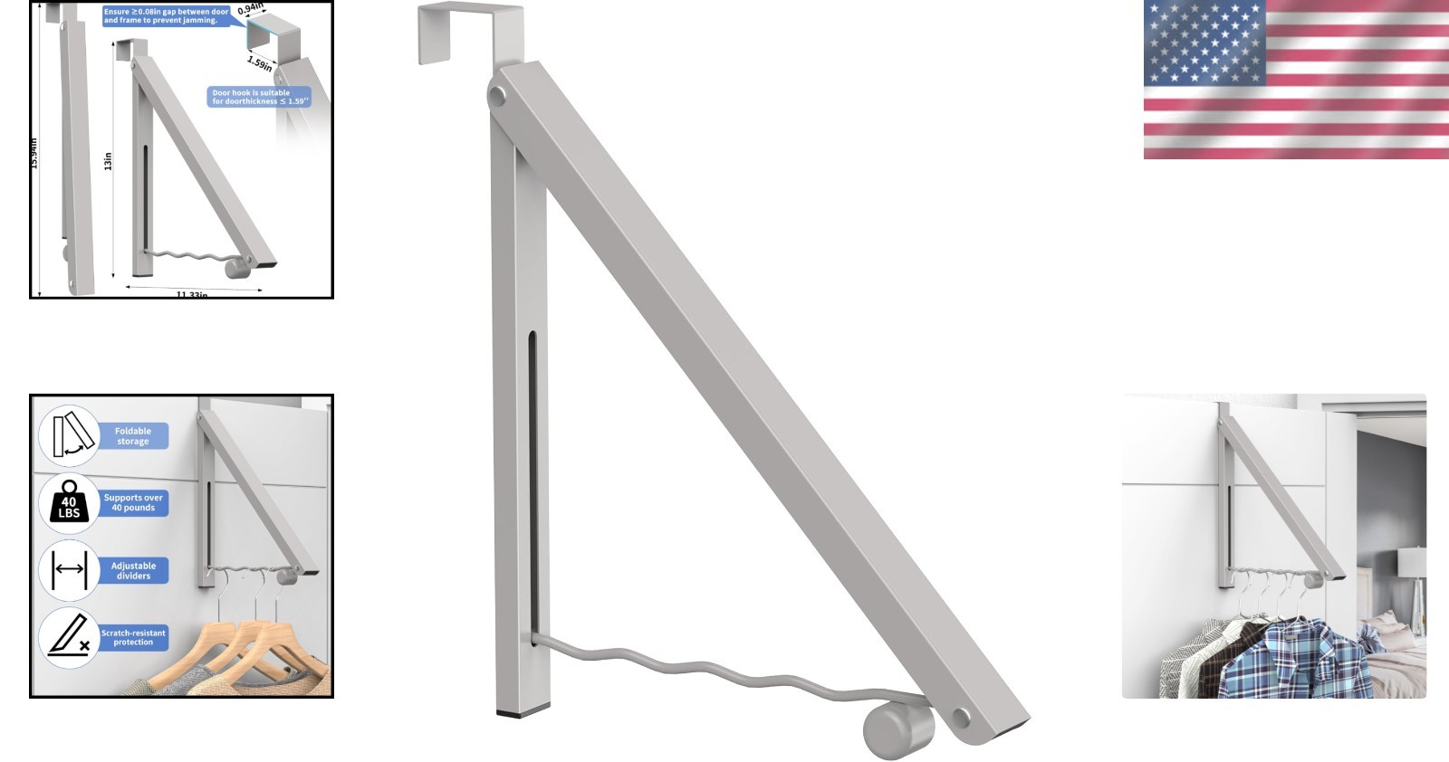 Foldable Over-The-Door Clothes Drying Rack - Space Saving in Warm Gray