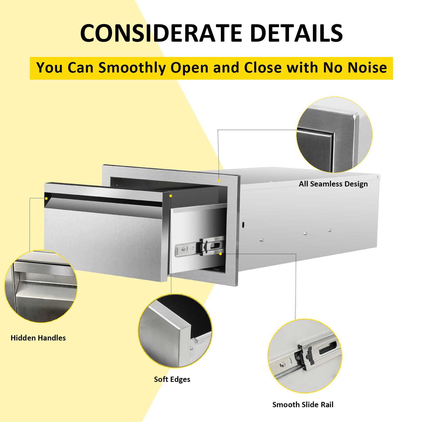 Outdoor Kitchen Drawers,Stainless Flush Mount BBQ Drawers(Multi-size)