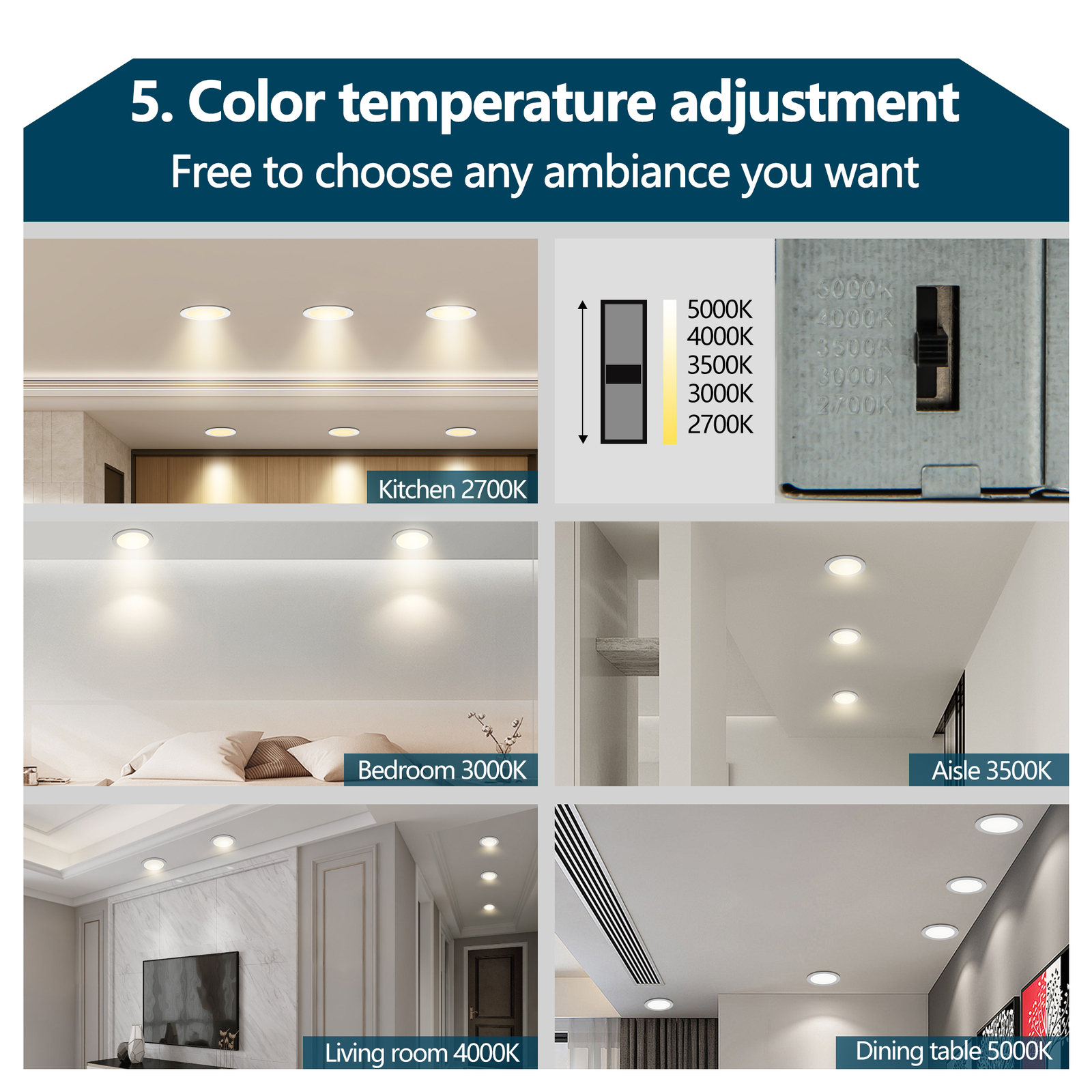 12 Pack 6 Inch 5CCT Recessed Dimmable LED Ceiling Panel Lights