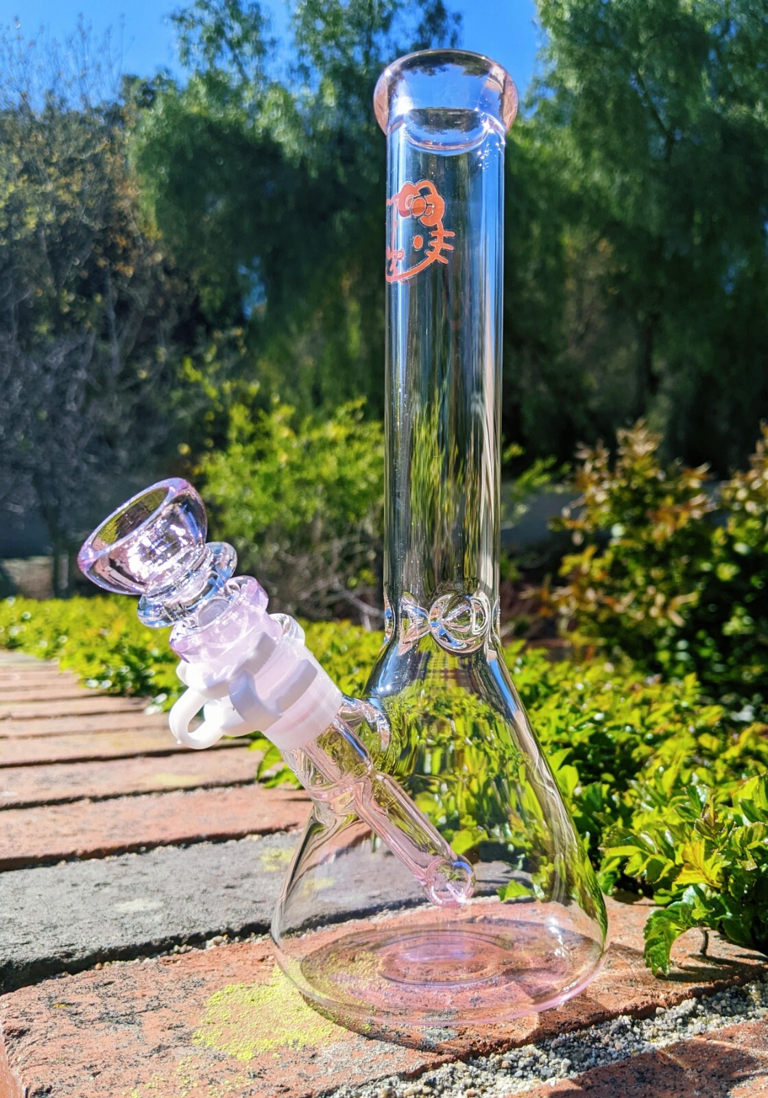 10 Inch Pink Hello Kitty Glass Bong Quality Tobacco Smoking Water Pipe Hookah