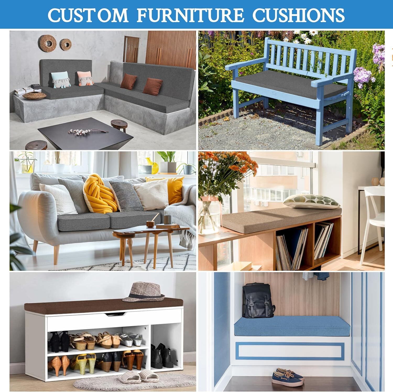 4 Inches Thick Custom Size Bench Cushion for Patio Furniture/Chair/Window Seat