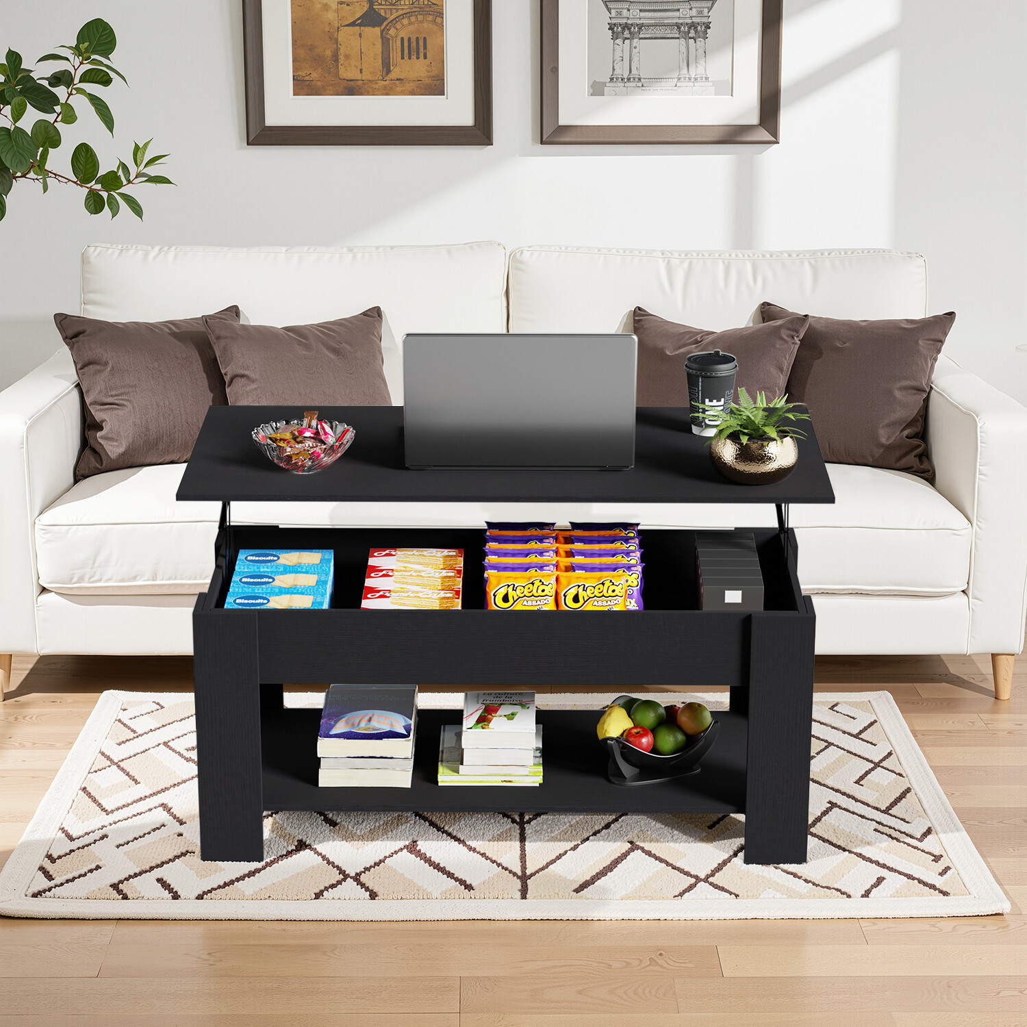Coffee Table Lift Top Coffee Tables with Hidden Compartment and Storage Shelf