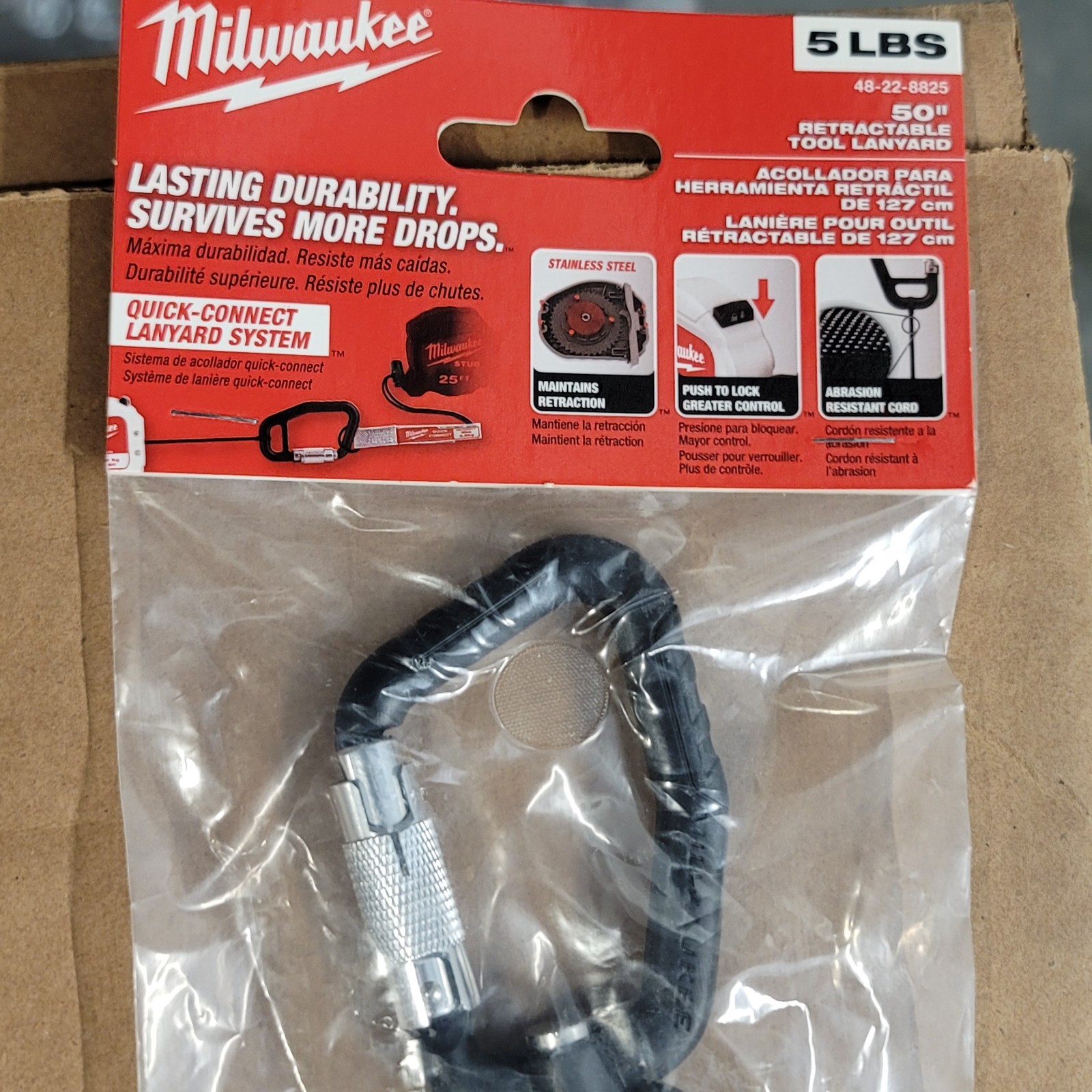 Milwaukee Tool 48-22-8825 50" Retractable Tool Lanyard 5 lbs Quick Connect