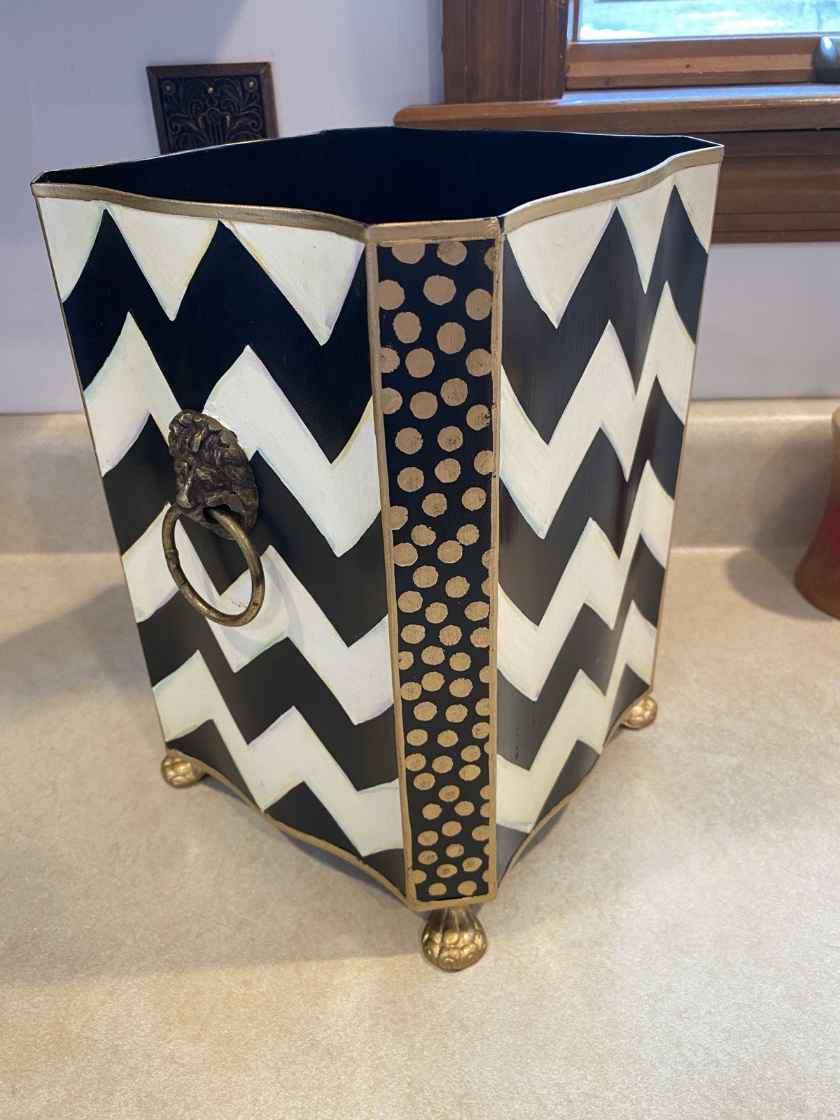 Mackenzie Childs Zig Zag Trash / Waste Basket