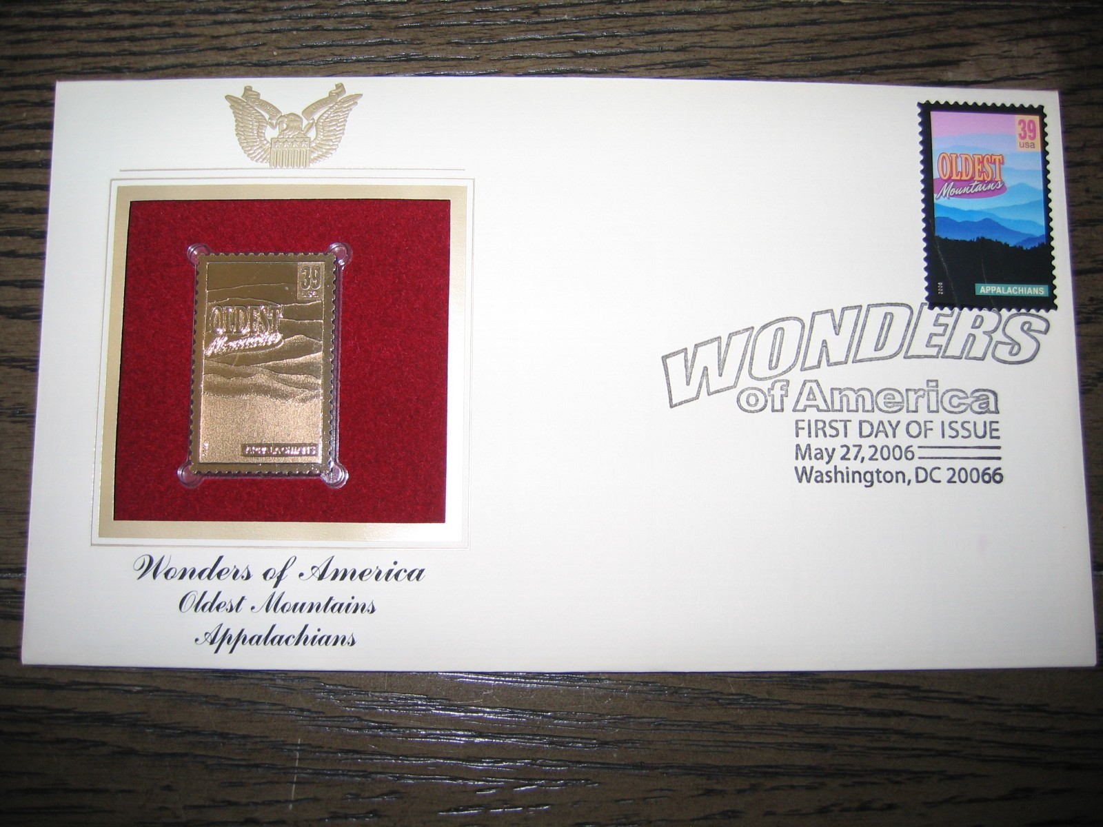 2006 Wonders of America Oldest Mountains Appalachians Replica Golden Cover Stamp