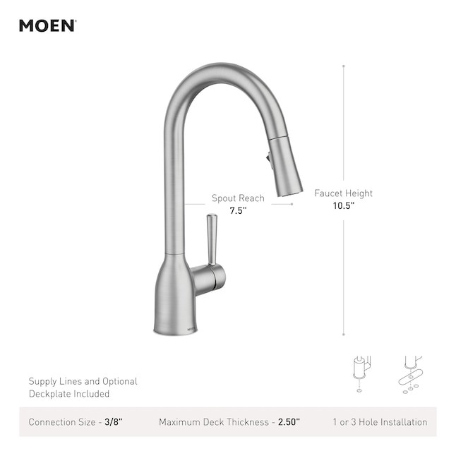 Moen Adler Chrome Single Handle Deck-mount Pull-down Kitchen Faucet with Sprayer