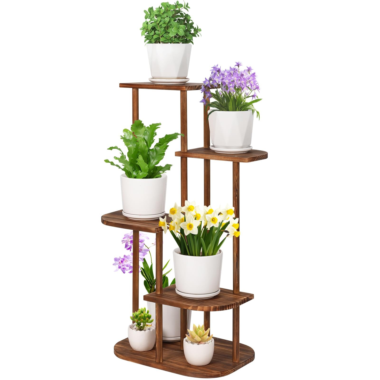 Jotsport 5 Tier Wood Plant Stand for Multiple Plants Indoor Carbonized