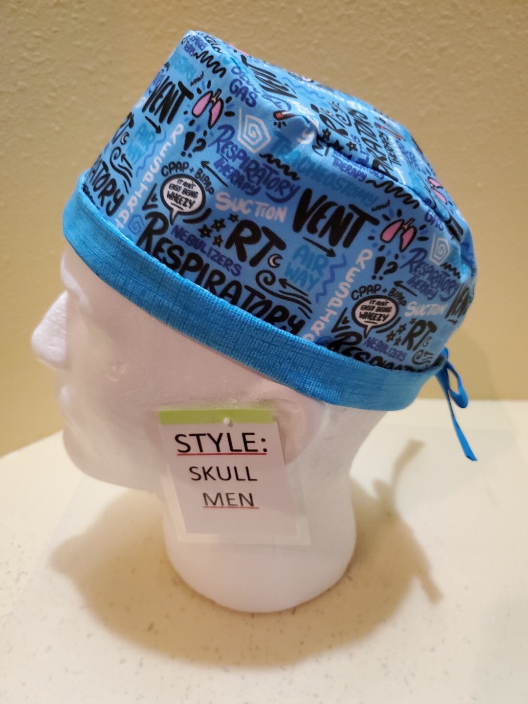 Respiratory Therapy Scribbles Men's Skull/Chemo Surgical Scrub Hat/Cap Handmade