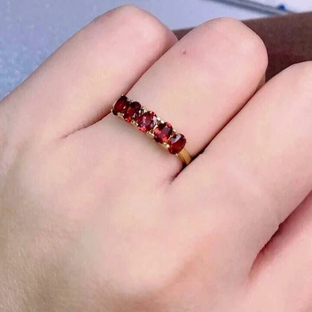 Lab-Created Red Garnet 3CT Oval Cut Engagement Band Ring 14k Yellow Gold Plated