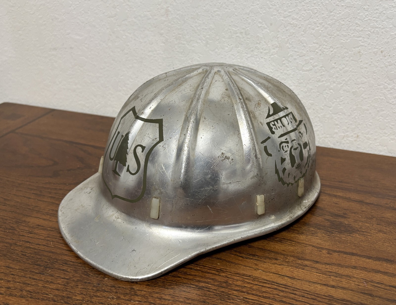 VINTAGE ALUMINUM HARD HAT - US FOREST SERVICE / SMOKEY BEAR