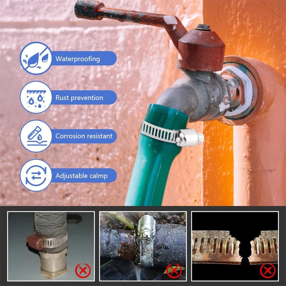 130pcs Adjustable Hose Clamps Worm Gear Stainless Steel Clamp Assortment 7 Sizes