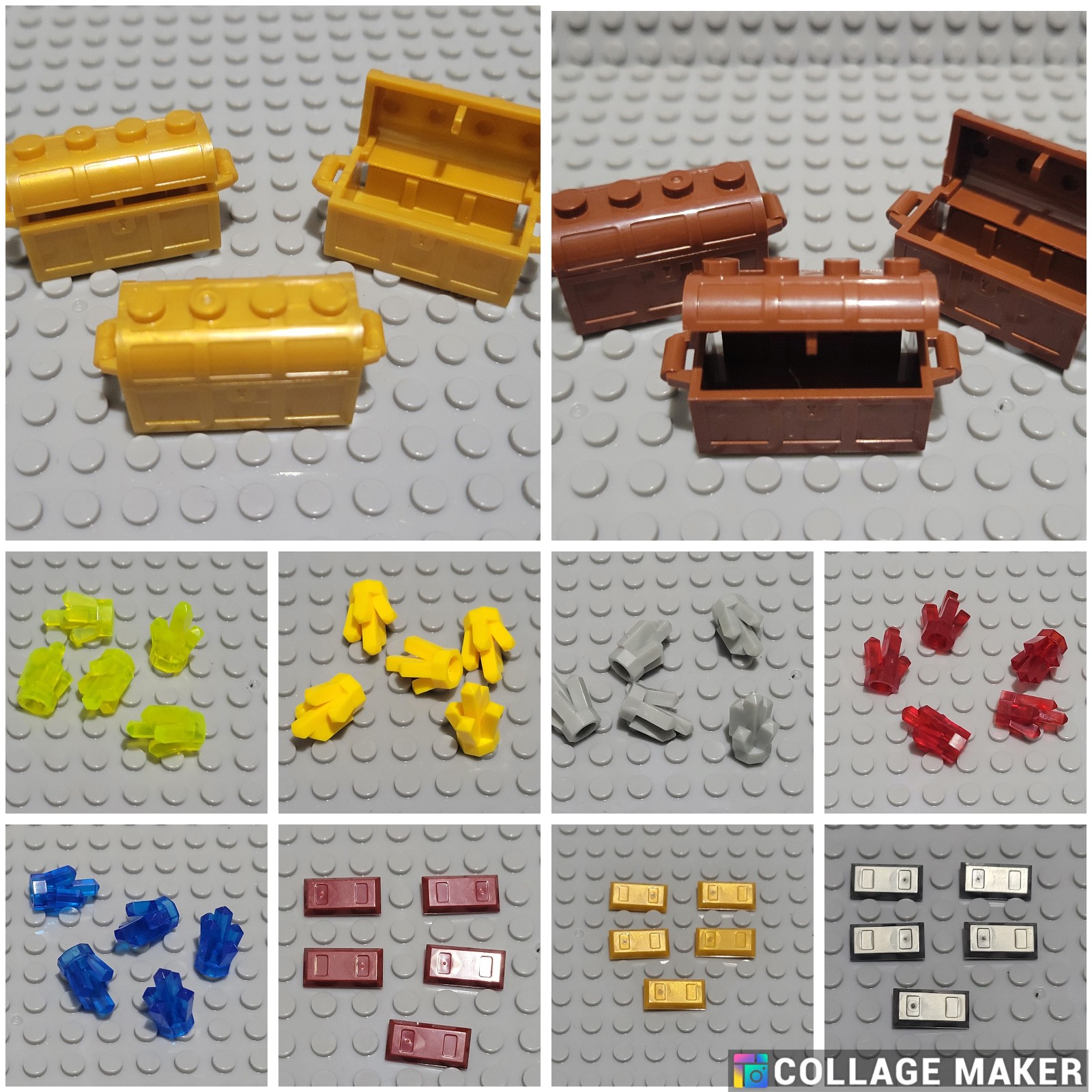 Treasure Accessories - Minifigure Treasure Chest, Gems, Rocks and Gold Bars