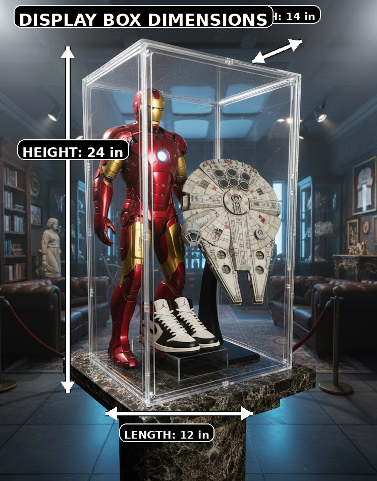 Premium Clear Acrylic Display Case 12”L x 14”W x 24”H Extra Tall Collectibles