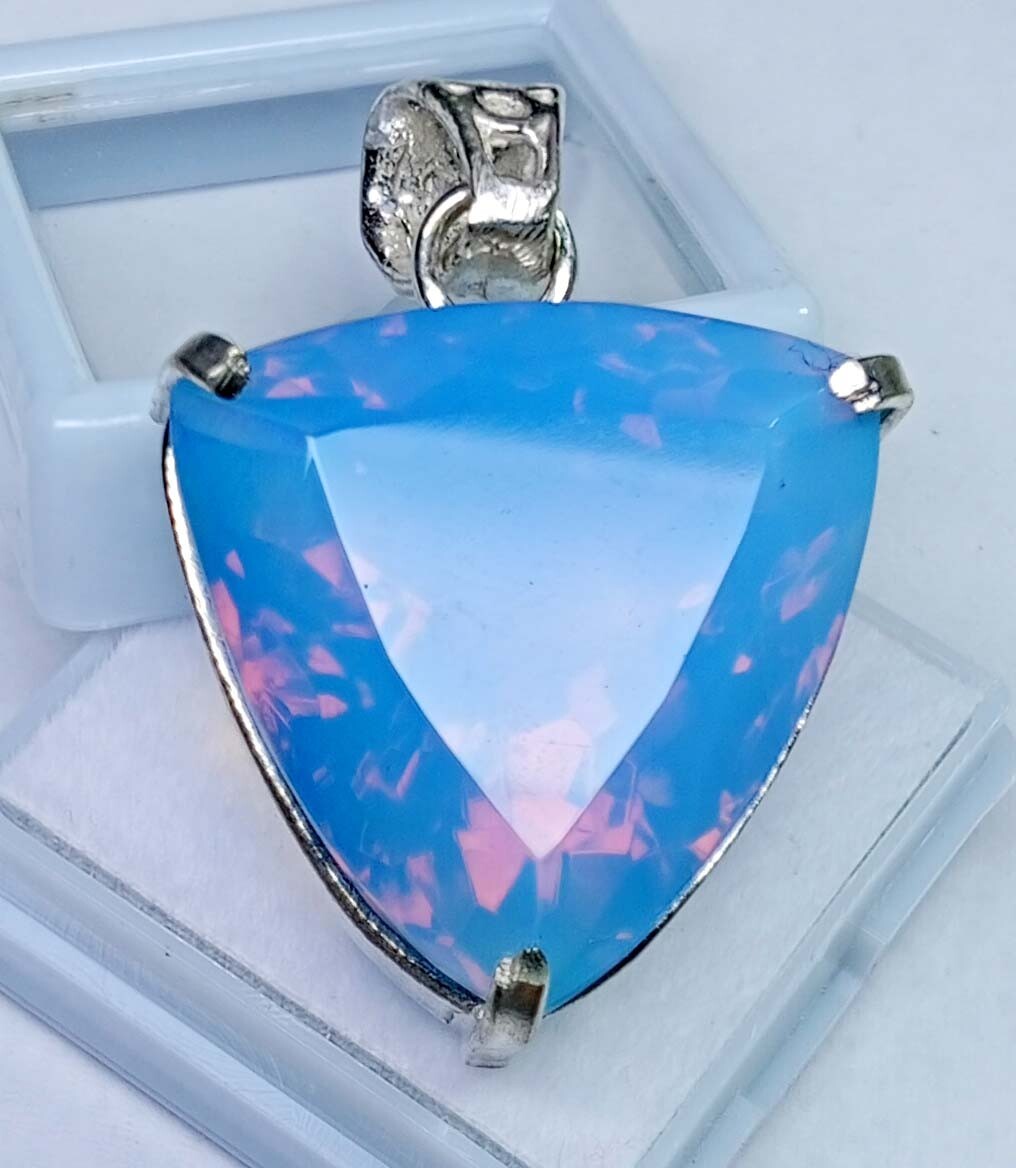 Trillion Cut Pendant 54.25 Ct Opal Blue Natural Loose Gemstone Locket Certified