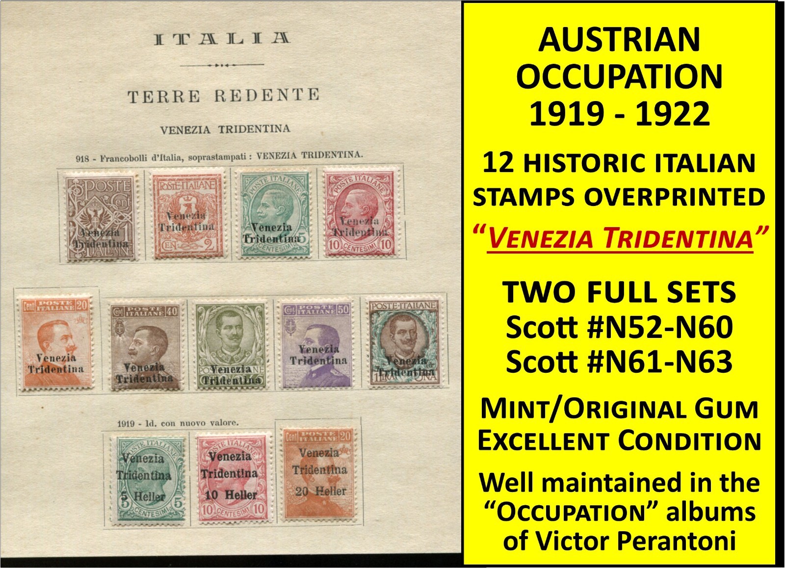VENEZIA TRIDENTINA 1919 AUSTRIA OCCUPATION - 12 EXCELLENT MINT STAMPS VLH/OG -C2