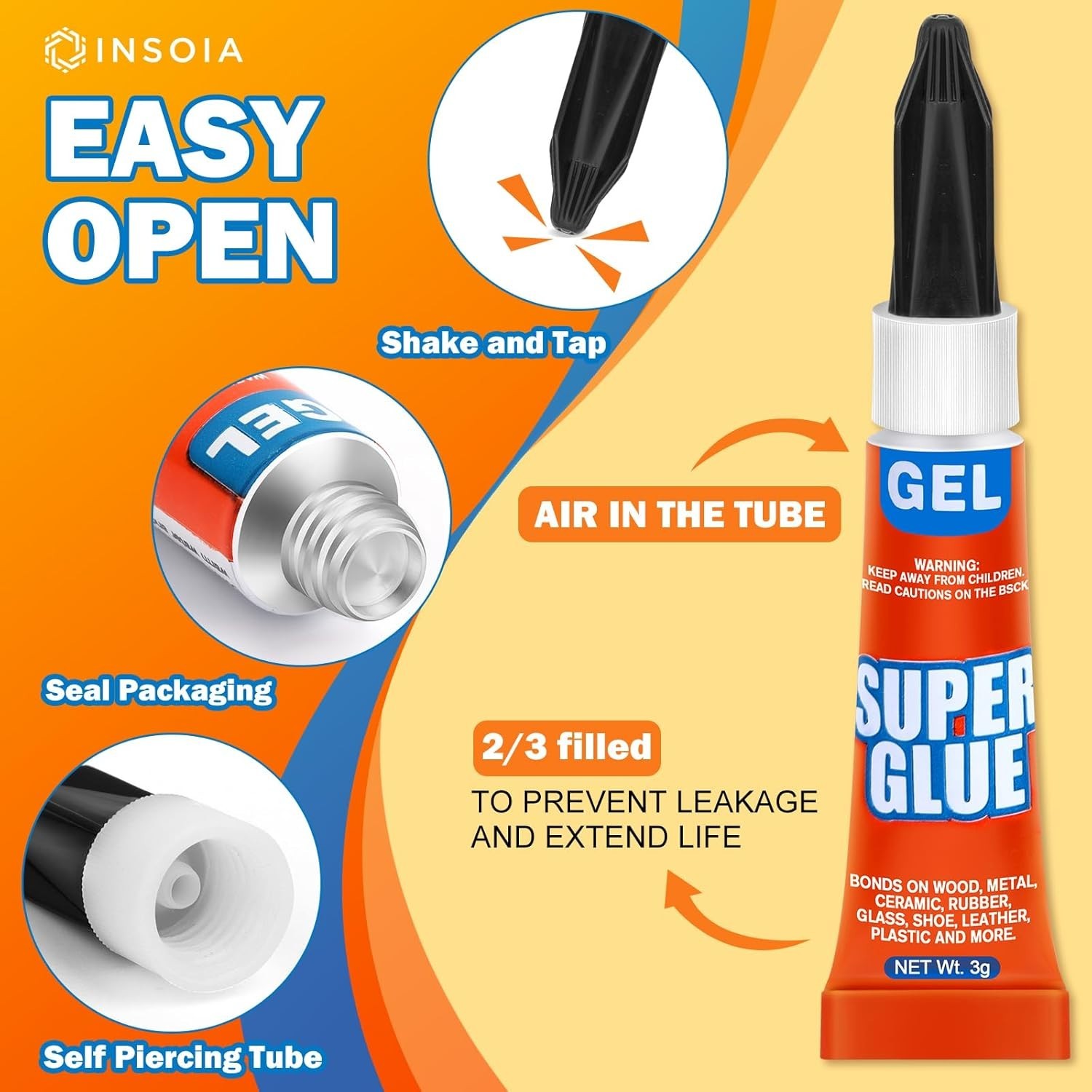 Super Glue Gel Clear Non-Drip, 24 X 3G All Purpose Strong Adhesive Ca Glue Quick
