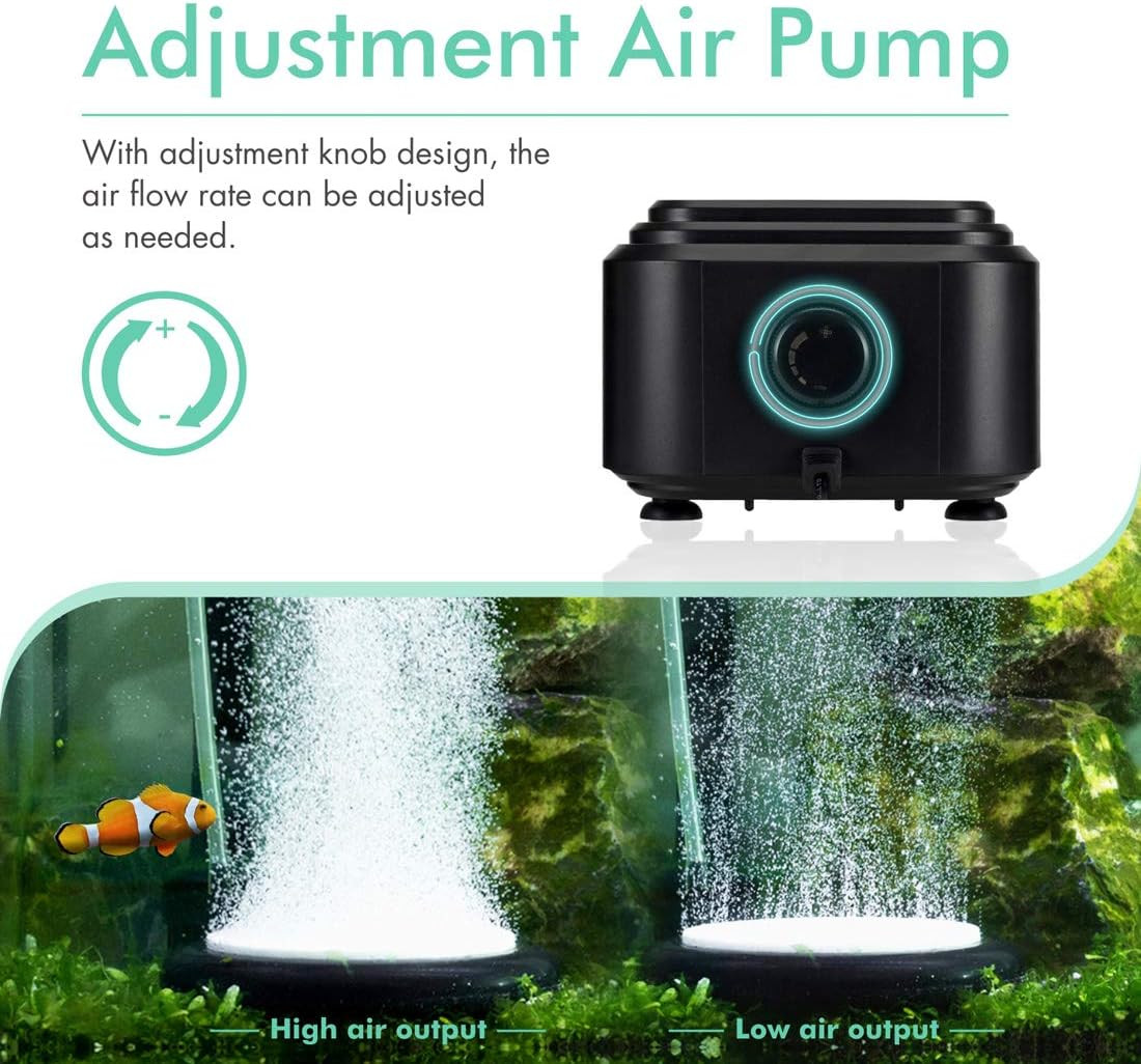 hygger Quietest Aquarium Air Pump, Adjustable Oxygen Pump 2 Air Outlets Ultra Si