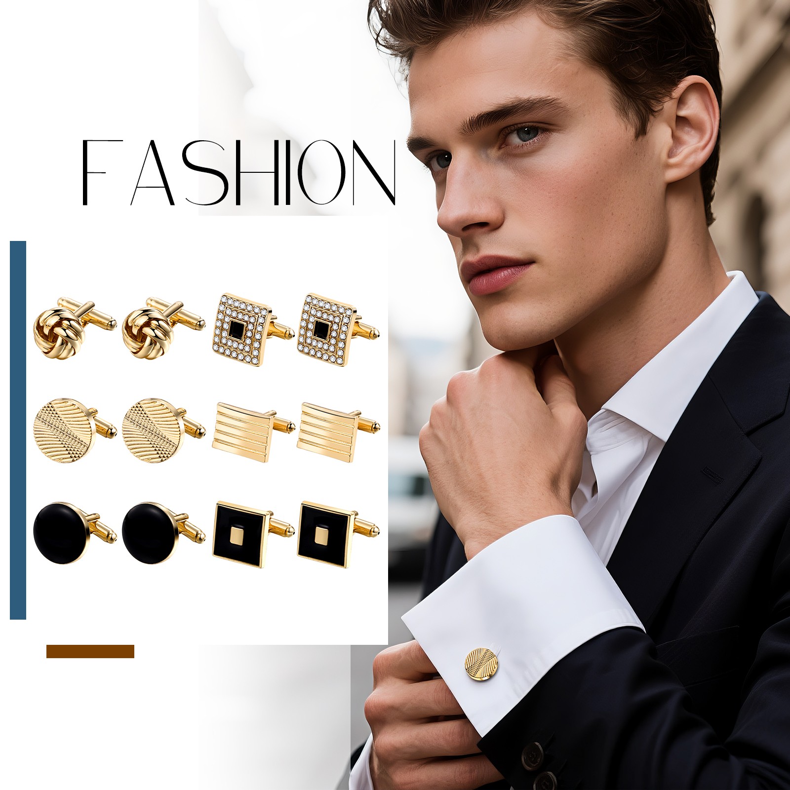 6 Pairs Men's Square Round Cufflinks Set Business Wedding Anniversary Cufflinks