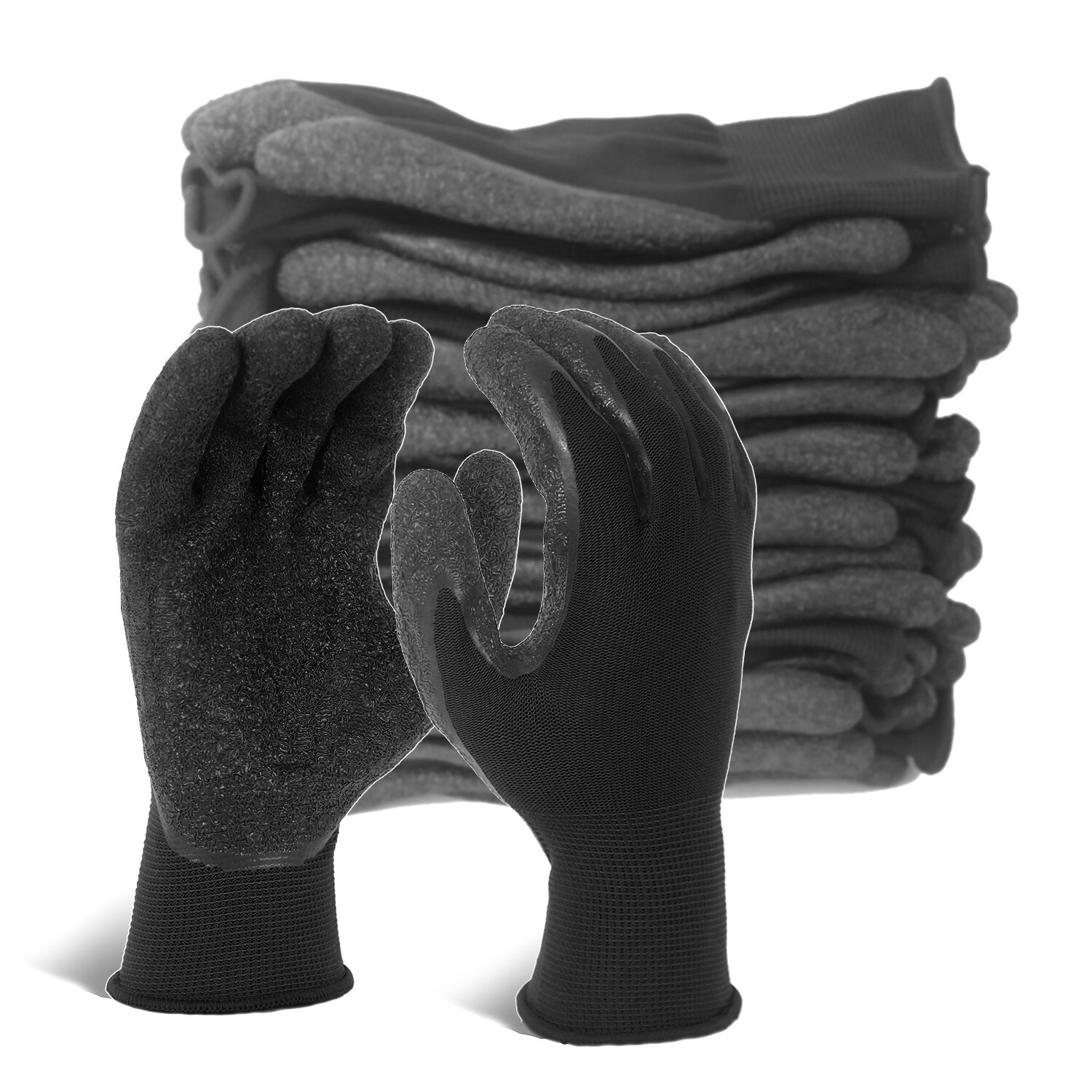 EvridWear 12 Pairs Pack Crinkle Latex Rubber Coated Work Gloves