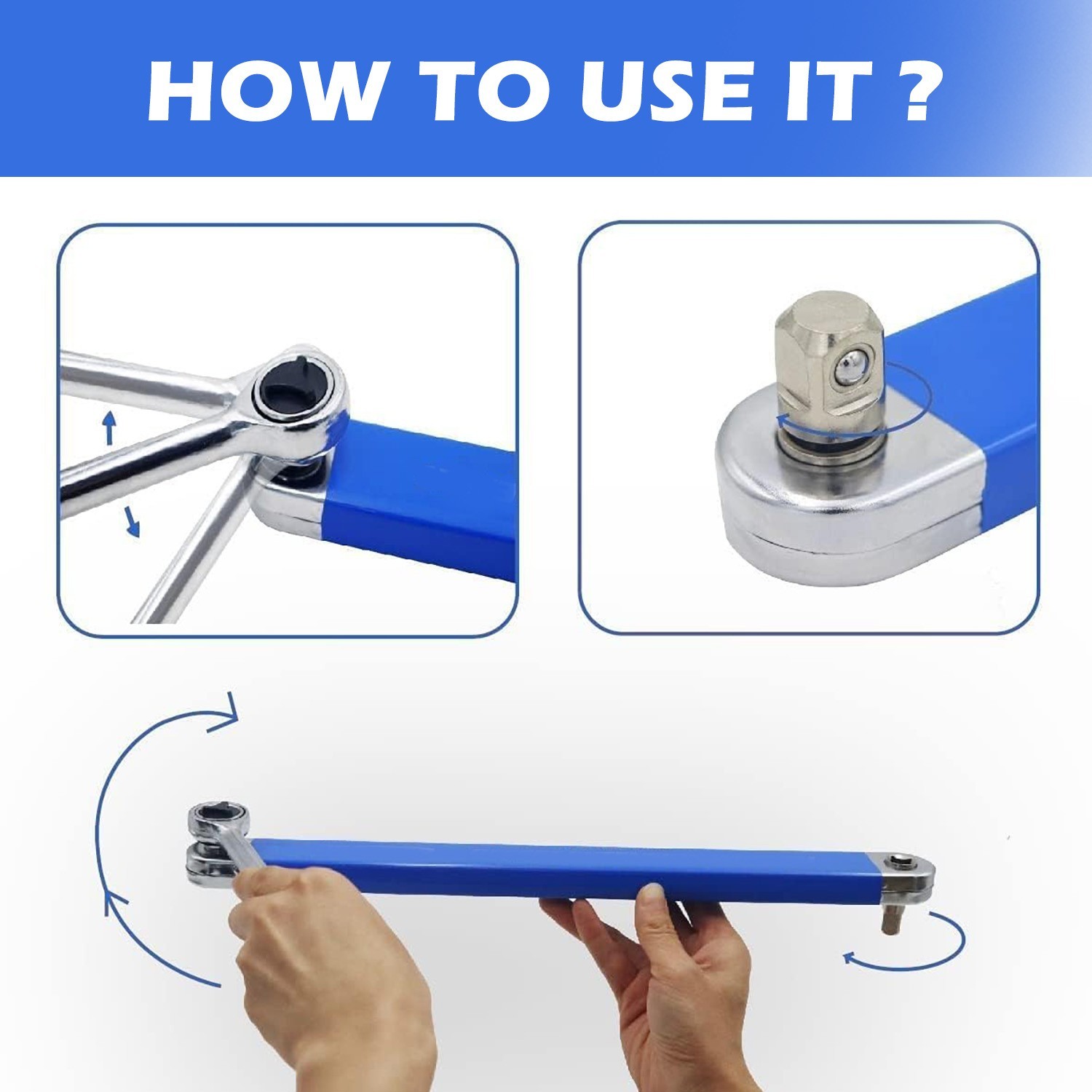 Offset Extension Wrench Set Ratchet Spanner Wrench with 4 Extender Adapter