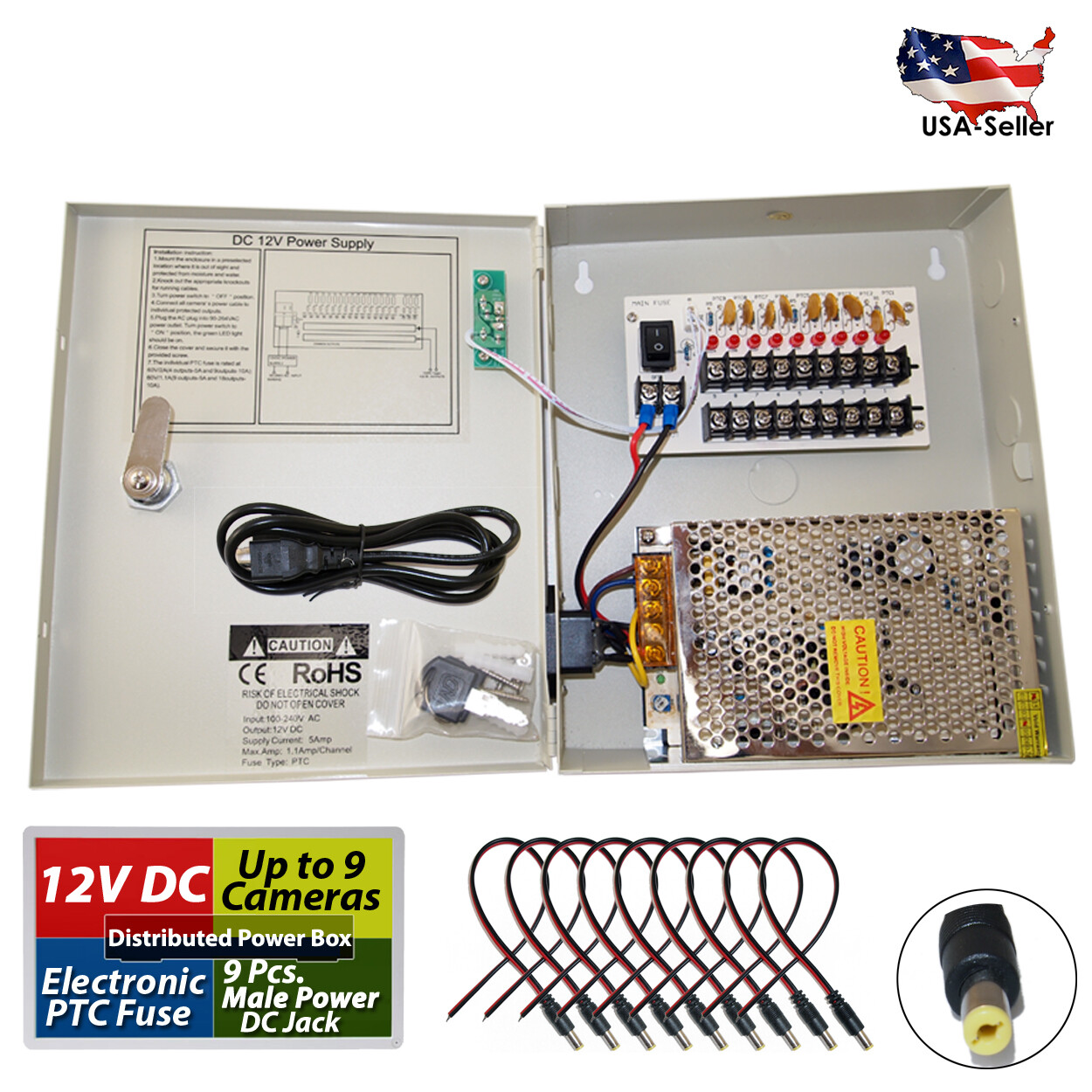 8 Channel Power Supply Distribution Box 12V DC 5Amp for CCTV Security Camera