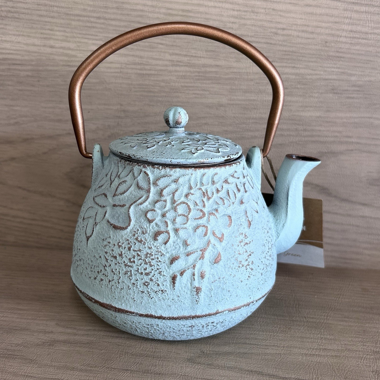 NWT Cast Iron Teapot Green With Removable Infuser Enamel Interior