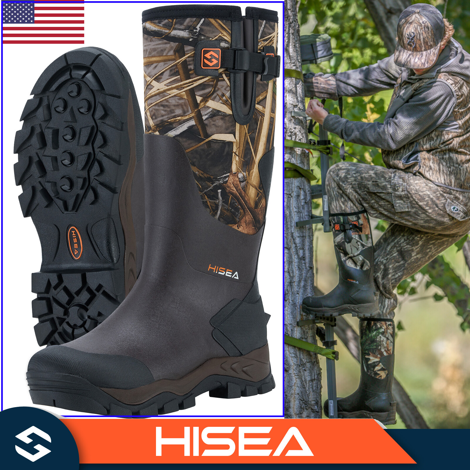 HISEA Men's Hunting Boot Neoprene Rubber Waterproof Insulated Mud Work Rain Boot