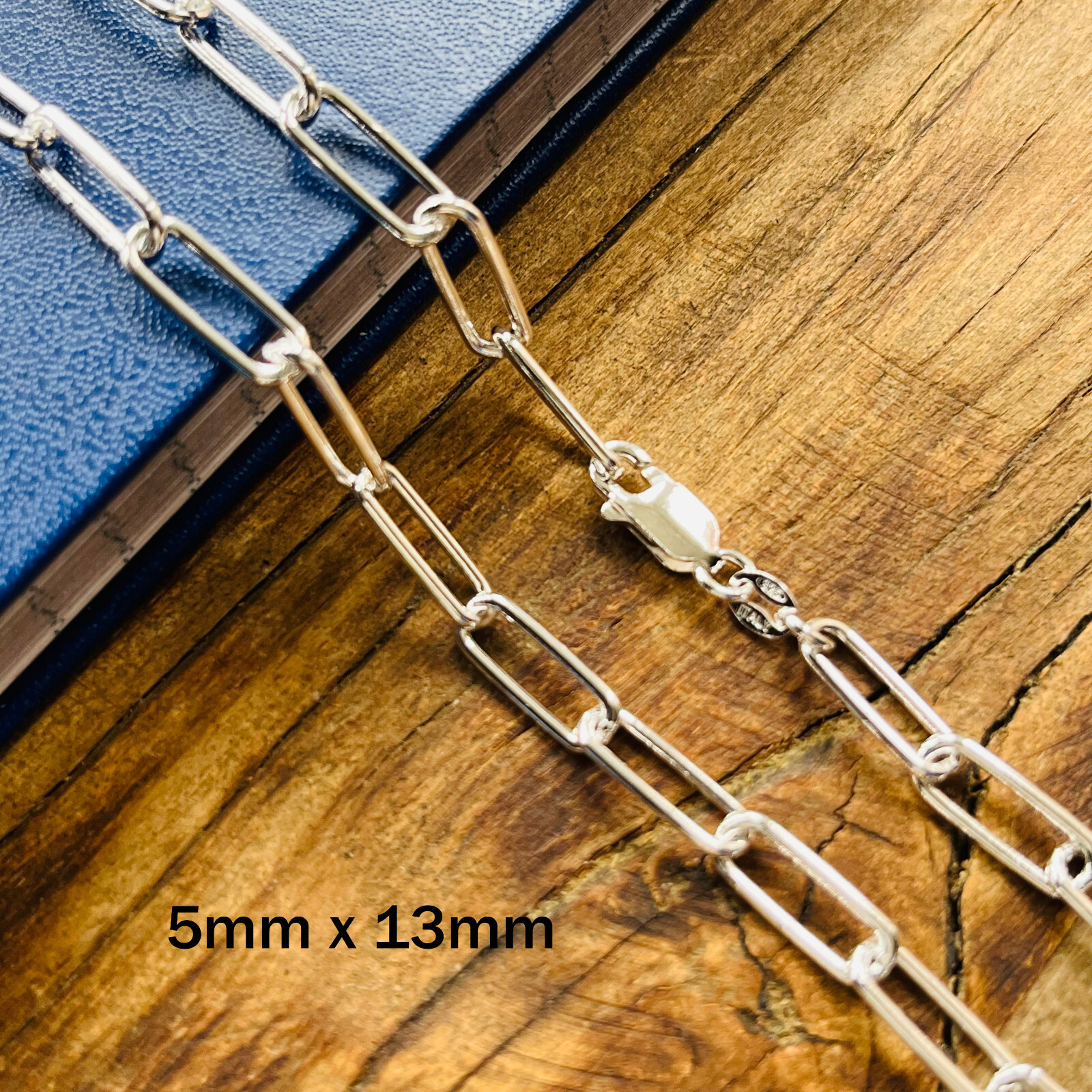 Real Solid 925 Sterling Silver Paper clip Chain Paperclip Necklace Made in Italy