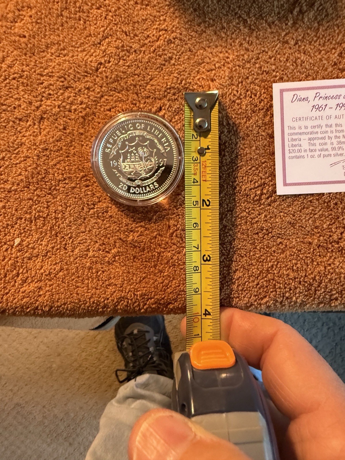 1997 Liberia $20 Dollars Princess Diana 1 OZ Silver 0.999 With Certificate