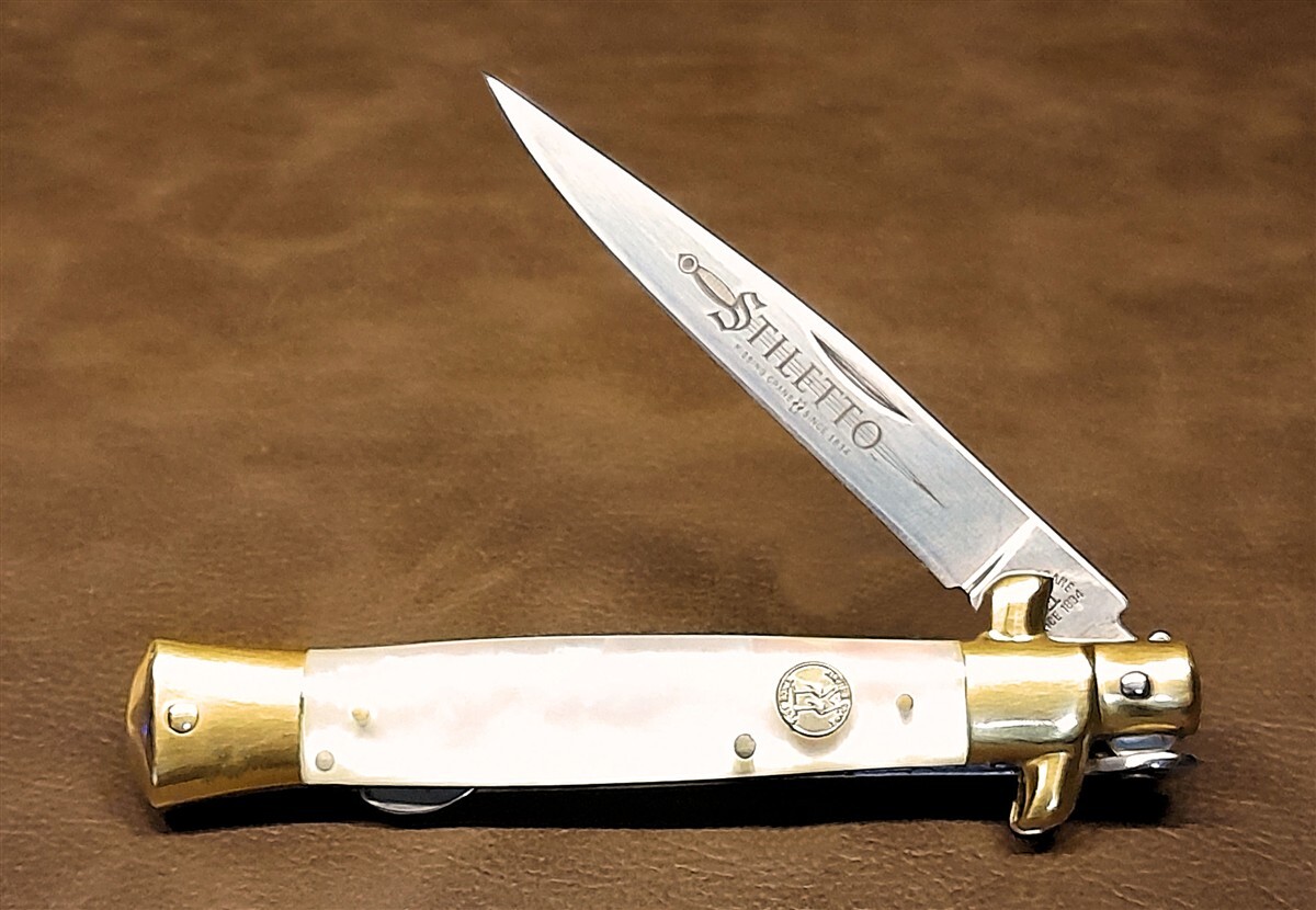 Kissing Crane Real Mother of Pearl Stiletto Premium Manual Folding Pocket Knife