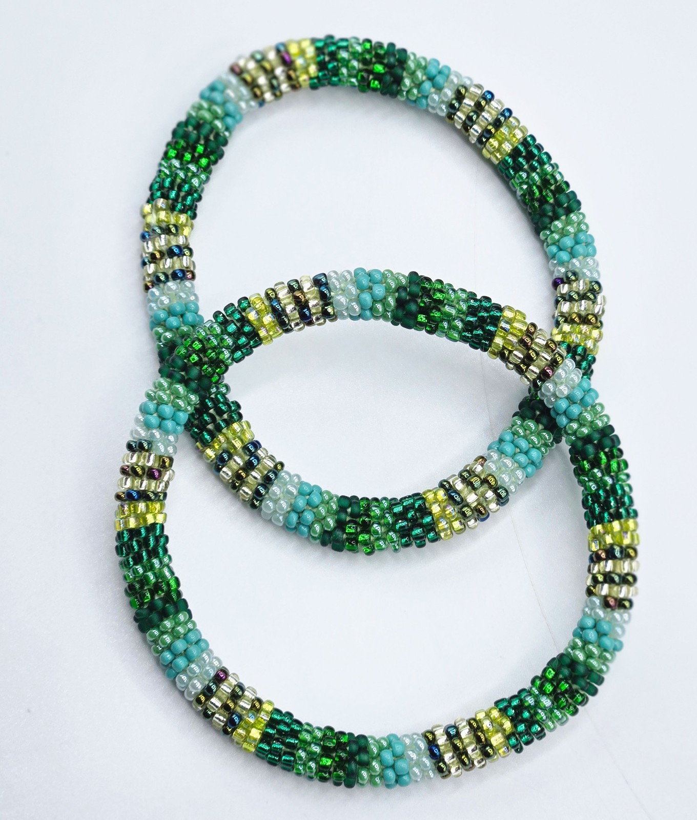 Set of 2 Handmade Nepal Seed-Bead Crochet Boho Bracelets