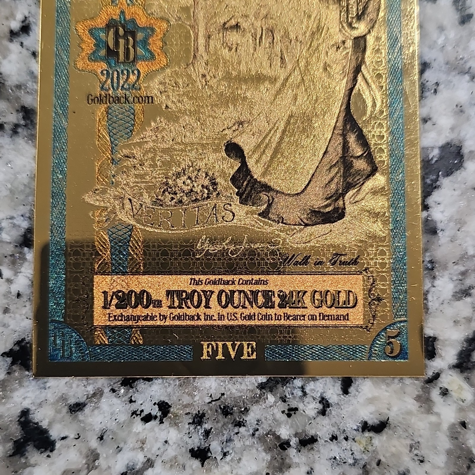 Goldback 2 Five Bar 2022 1/200 oz Each 24K Gold 0.999 Fine Total 1/100 oz